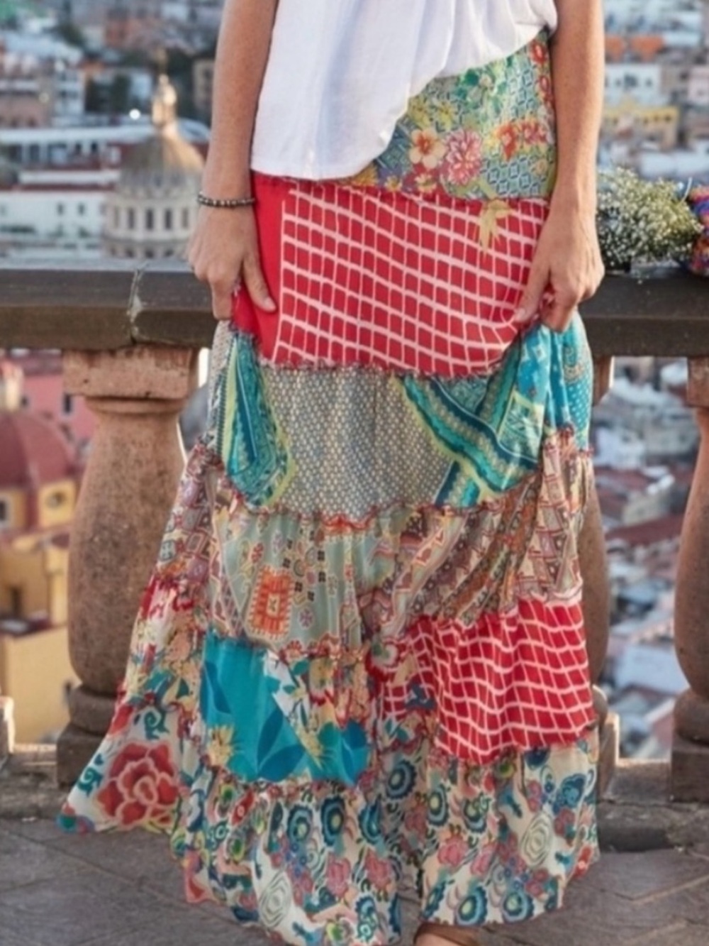 Johnny Was “Tiers of Happiness” Bohemian Patchwork Tiered Maxi Skirt. Size XS.